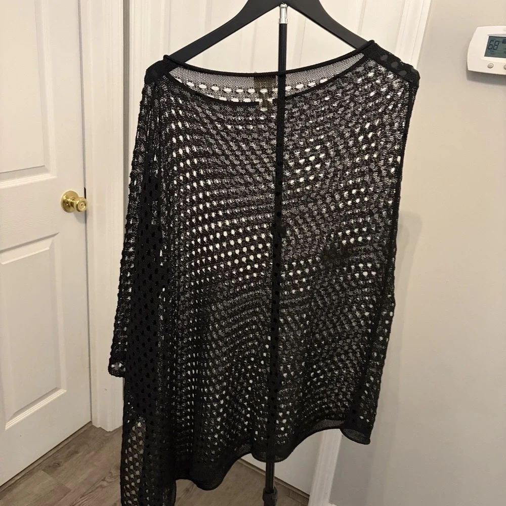 Jordan Taylor Black Mesh Swimsuit Cover Up Vintage Made In USA Sheer Chevron EUC
